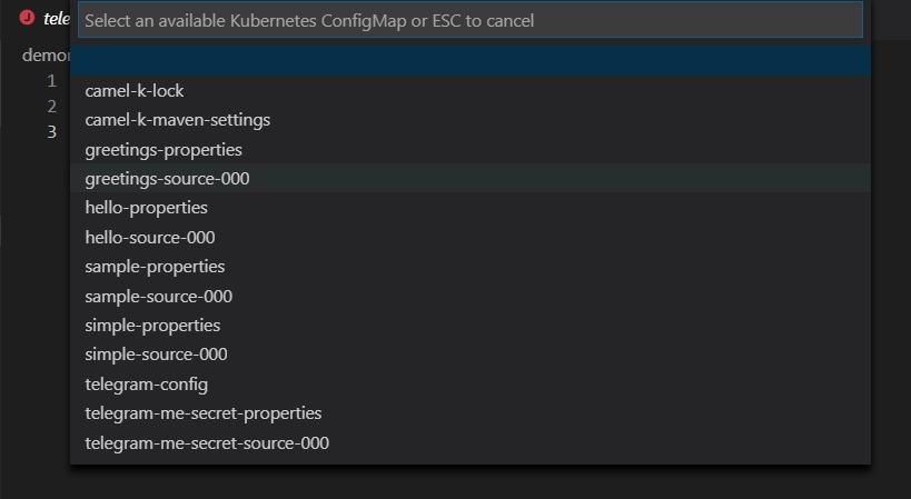 Deploy Integration with Apache Camel K - ConfigMap list
